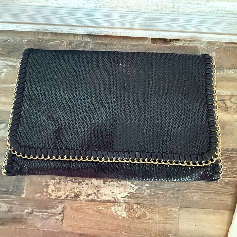 Black Clutch with Gold Chain